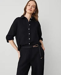 Ann Taylor Petite Gauze Oversized Blouse Size XL Black Women's