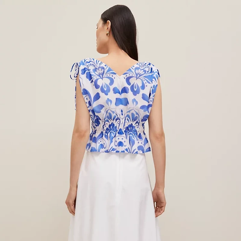 Ann Taylor Tiled Gathered Tie Top Power Blue Women's