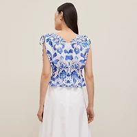 Ann Taylor Tiled Gathered Tie Top Power Blue Women's