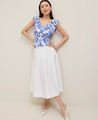 Ann Taylor Tiled Gathered Tie Top Power Blue Women's