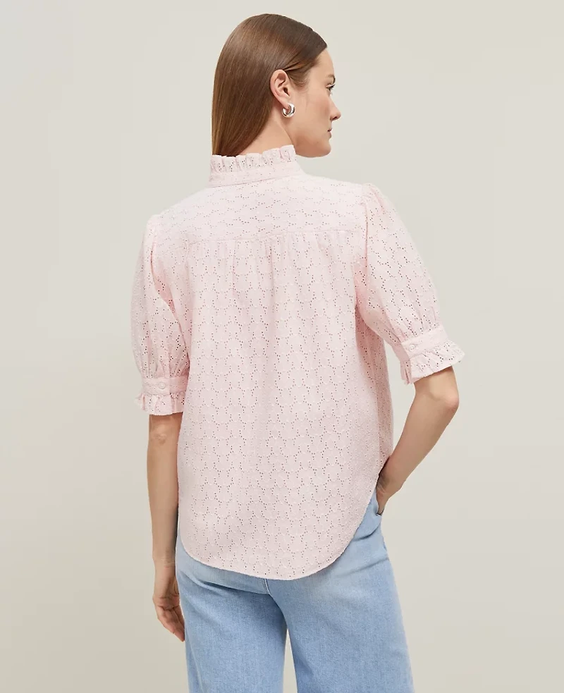 Ann Taylor Eyelet Ruffle Collar Shirt Size Small Potpourri Women's