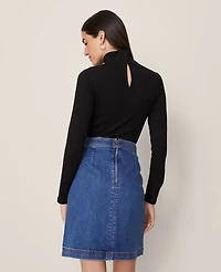 Ann Taylor Weekend Collection Button Waist Denim Shift Skirt Classic Indigo Wash Women's