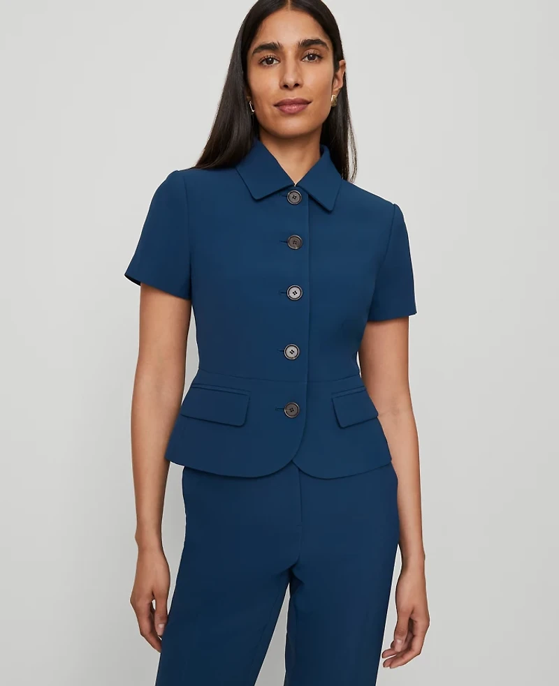 Ann Taylor The Collared Jacket in Fluid Crepe Size 4 Moonlit Backdrop Women's