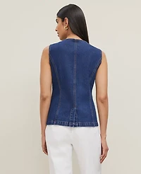 Ann Taylor Petite Refined Denim Vest Size 2XS Refined Mid Indigo Wash Women's