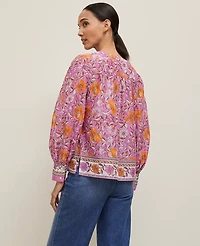 Ann Taylor Petite Floral V-Neck Popover Top Size XS Orchid Glow Women's