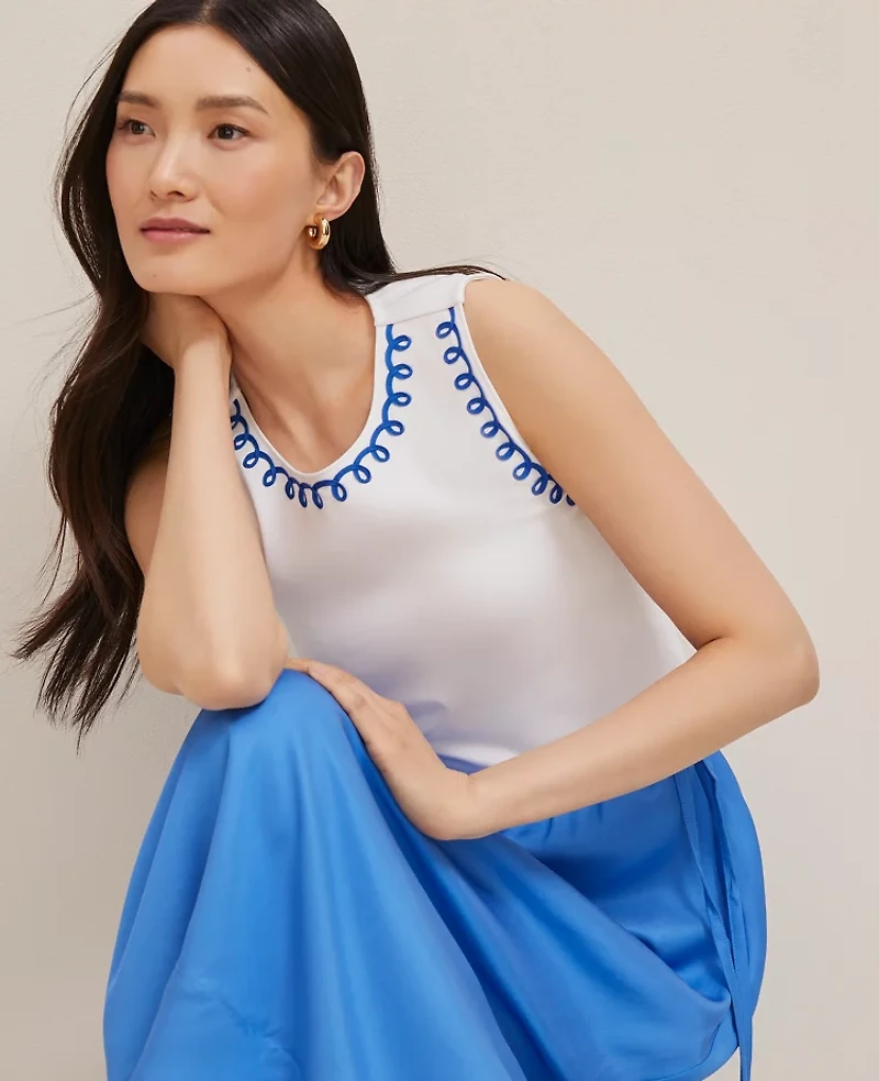 Ann Taylor Petite Stitch Ponte Shell Top White Women's