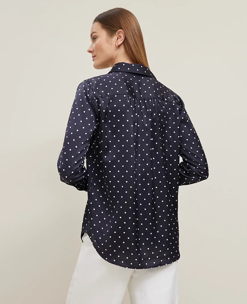 Ann Taylor Petite Dotted Camp Shirt Night Sky-White Women's