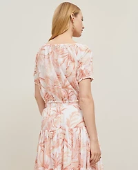 Ann Taylor Floral Bubble Hem Top Blush Women's