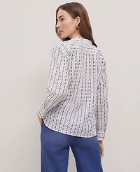 Ann Taylor Petite Weekend Collection Linen Blend Batik Shirt Size Small Winter White Women's