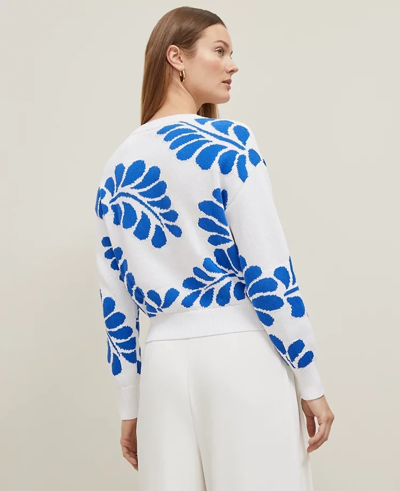 Ann Taylor Petite Floral Jacquard Sweater Size 2XS Power Blue Women's