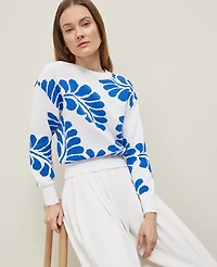 Ann Taylor Petite Floral Jacquard Sweater Size 2XS Power Blue Women's