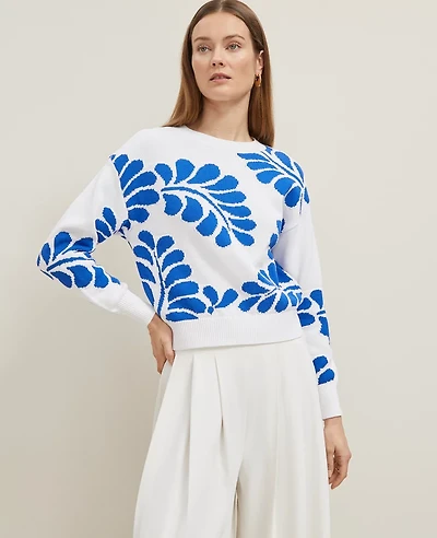 Ann Taylor Petite Floral Jacquard Sweater Size 2XS Power Blue Women's