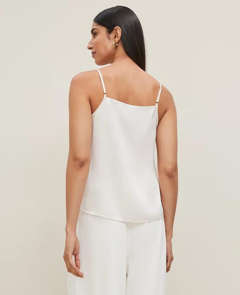 Ann Taylor Petite Lace Trim Square Neck Tank Top Size Medium Winter White Women's