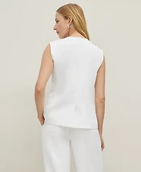 Ann Taylor Petite Crinkle Crepe V-Neck Vest Size 10 White Women's