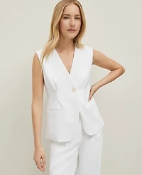 Ann Taylor Petite Crinkle Crepe V-Neck Vest Size 10 White Women's