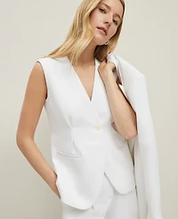 Ann Taylor Petite Crinkle Crepe V-Neck Vest Size 10 White Women's