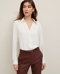 Ann Taylor Lace Trim Essential Shirt Winter White Women's