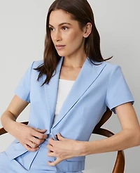 Ann Taylor The Petite Short-Sleeve Blazer Size 16 Brisk Blue Women's