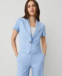 Ann Taylor The Petite Short-Sleeve Blazer Size 16 Brisk Blue Women's