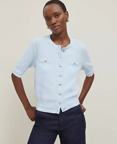 Ann Taylor Petite Blouson Sleeve Stitch Cardigan Zephyr Blue Women's