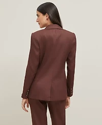 Ann Taylor The Notched One Button Blazer Linen Blend Rich Walnut Women's