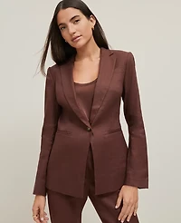 Ann Taylor The Notched One Button Blazer Linen Blend Rich Walnut Women's