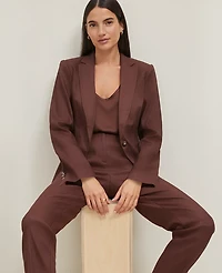 Ann Taylor The Notched One Button Blazer Linen Blend Rich Walnut Women's
