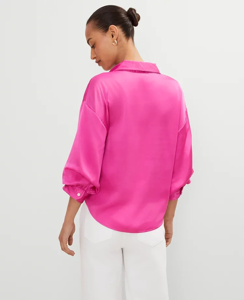 Ann Taylor Petite Blouson Sleeve Shirt Rose Violet Women's