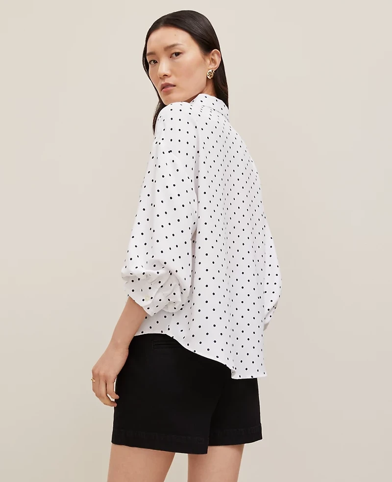 Ann Taylor Petite Dotted Blouson Sleeve Shirt Size Large White Women's