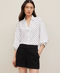 Ann Taylor Petite Dotted Blouson Sleeve Shirt Size Large White Women's