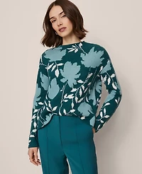 Ann Taylor Floral Jacquard Sweater Deep Atlantic Teal Women's