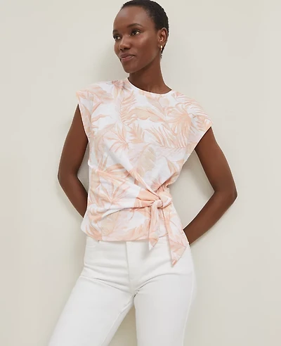 Ann Taylor Floral Tie Waist T-Shirt Blush Women's