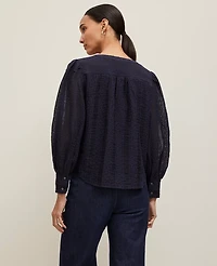 Ann Taylor Petite Embroidered V-Neck Popover Top Women's