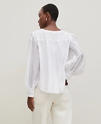 Ann Taylor Petite Embroidered V-Neck Popover Top Size Large White Women's