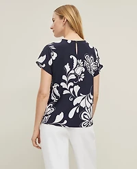 Ann Taylor Petite Floral Mixed Media T-Shirt Size Small Night Sky Women's