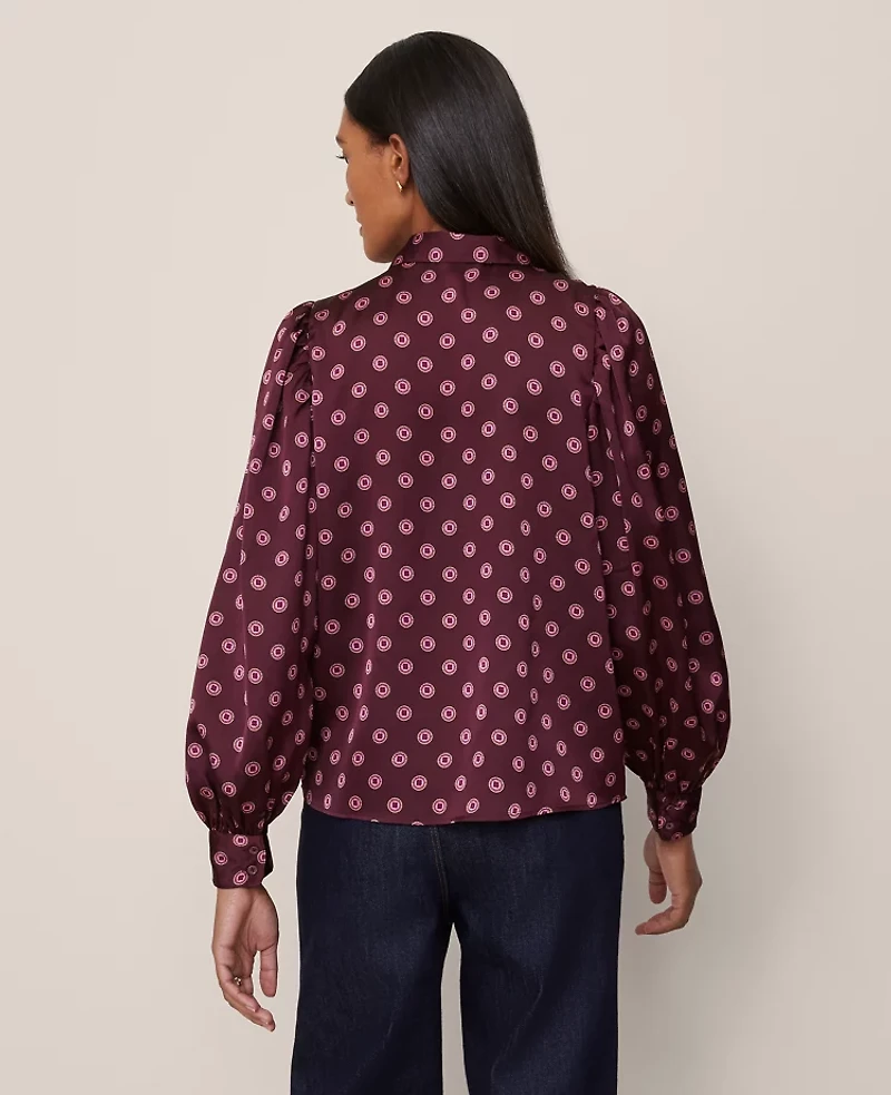 Ann Taylor Geo Blouson Sleeve Shirt Poised Plum Women's