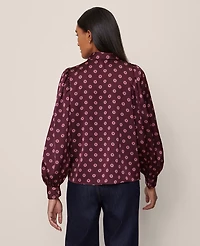 Ann Taylor Geo Blouson Sleeve Shirt Poised Plum Women's