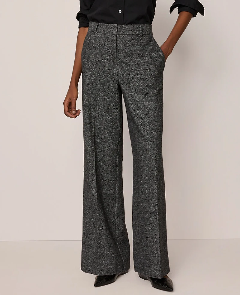 Ann Taylor The Wide Leg Pant Herringbone Grey/White Combo Women's