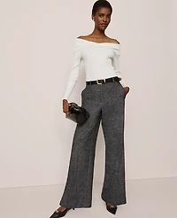 Ann Taylor The Wide Leg Pant Herringbone Grey/White Combo Women's