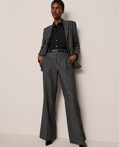Ann Taylor The Wide Leg Pant Herringbone Grey/White Combo Women's