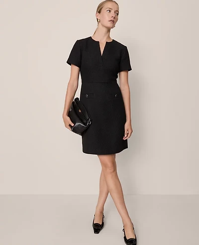 Ann Taylor Tweed Split Neck Sheath Dress Black Women's