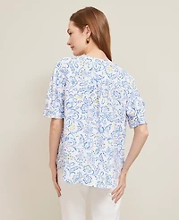 Ann Taylor Petite Paisley Floral Half Sleeve Popover Top White Women's