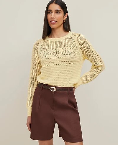 Ann Taylor Petite Mixed Stitch Sweater Yellow Buttercream Women's