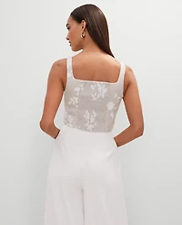 Ann Taylor Petite Floral Linen Blend Tank Top Size 8 White Women's