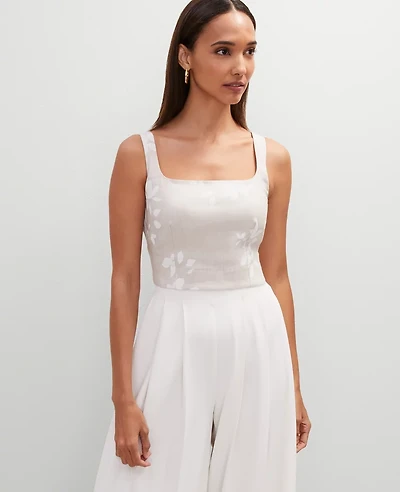 Ann Taylor Petite Floral Linen Blend Tank Top Size 8 White Women's