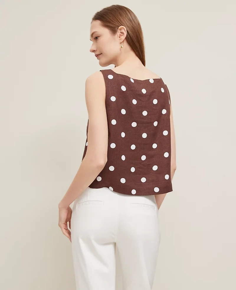 Ann Taylor Dotted Linen Blend Tank Top Size XL Rich Walnut Women's