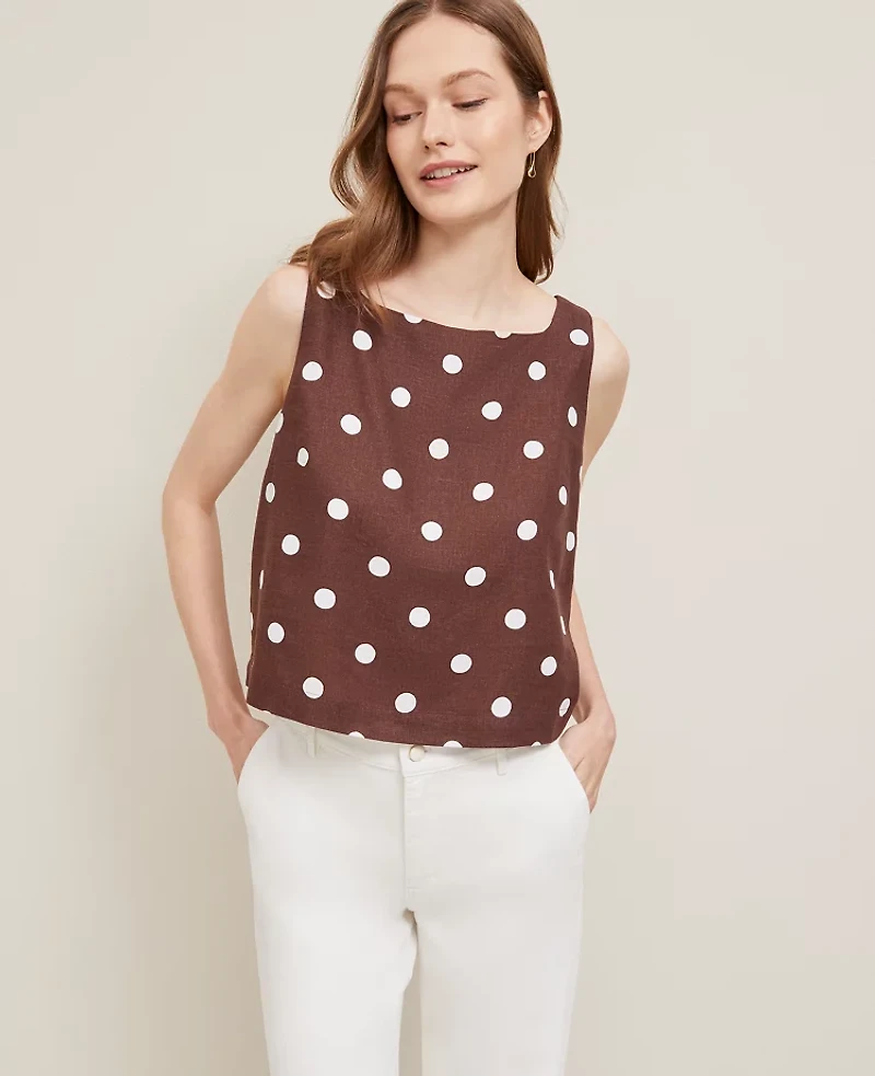 Ann Taylor Dotted Linen Blend Tank Top Size XL Rich Walnut Women's