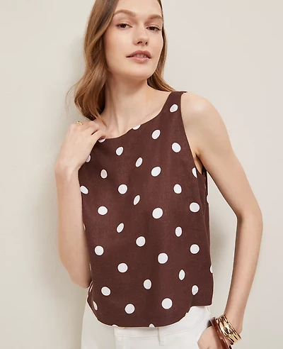 Ann Taylor Dotted Linen Blend Tank Top Size XL Rich Walnut Women's