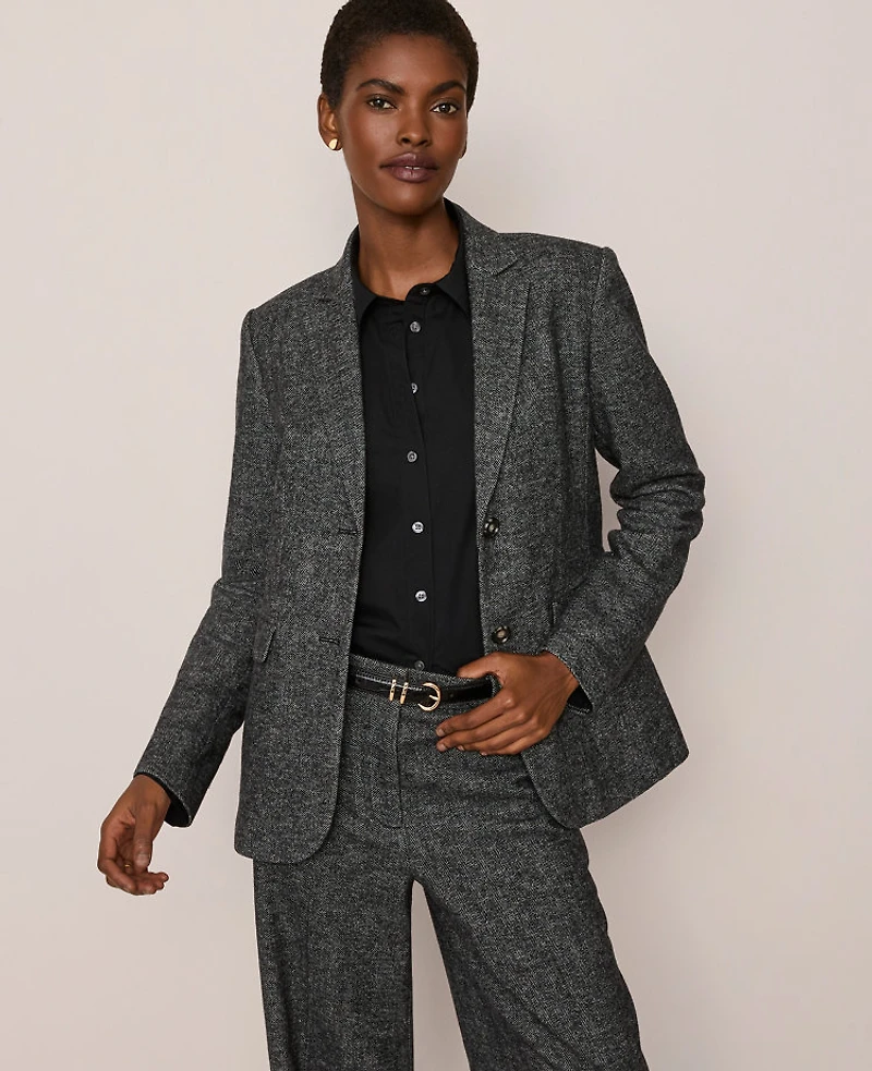 Ann Taylor The Greenwich Blazer Herringbone Grey/White Combo Women's