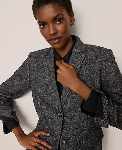 Ann Taylor The Greenwich Blazer Herringbone Grey/White Combo Women's